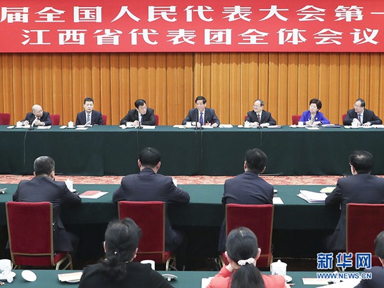 3月5日，中共中央政治局常委栗战书参加十三届全国人大一次会议江西代表团的审议。 新华社记者 丁林 摄.jpg